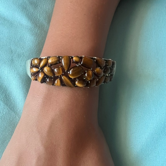 Rare Heavy Solid Stunning Michelle Albala Tiger Eye Sterling Cuff - Picture 5 of 7